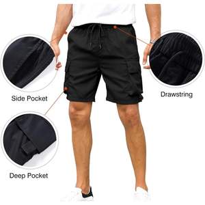 JMIERR Short cargo décontracté pour homme avec 4 poches cordon de serrage taille élastique extensible pour l'été plage travail tissé Logo décoration - Product Image 3