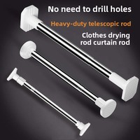 Barre de séchage de vêtements de salle de bain moderne en acier inoxydable rétractable sans perçage, tringle de douche télescopique droite réglable