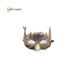 Halloween Della Piuma Del <span class=keywords><strong>Gufo</strong></span> <span class=keywords><strong>Maschera</strong></span> Costume di Halloween del Partito di Cosplay <span class=keywords><strong>Maschera</strong></span> con Fascia Elastica Nera Oro Grande Naso Oro bordato di Occhio fori - Product Image 1