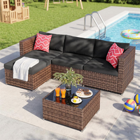 Ensemble de canapé de jardin moderne en rotin PE, mobilier de patio extérieur modulaire, canapé sectionnel avec ottoman et table basse