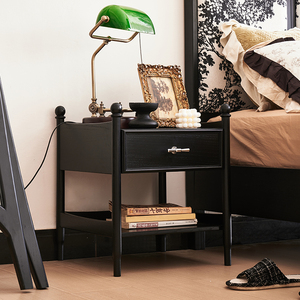 Solid Wood Nightstand <b>Small</b> Simple Modern New Light Luxury High-end Apartment Bedroom Storage Cabinet Furniture 1 <b>Drawer</b> K112 Be - Product Image 2