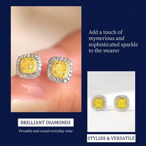 Pendientes de Diamantes Amarillos en Forma de Cubo, Ideales para Eventos Sociales y Fiestas, Pendientes de Diamantes Amarillos Personalizados - Product Image 5