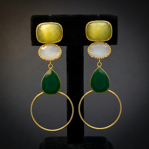 Pendientes Colgantes de Latón Hechos a Mano con Piedras Preciosas, Chapados en Oro, Estilo Étnico Bohemio - Product Image 3