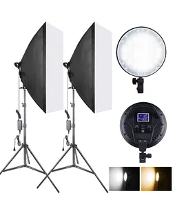 E-Reise Fotostudio Licht-Set Softbox-Beleuchtungsset mit 45 W 3200 K-5600 K zweifarbige Temperatur LED-Licht mit LCD-Bildschirm