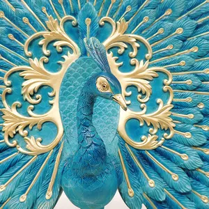 Dropship Dekorasi Rumah Patung Merak Logam, Patung Burung Merak Perunggu Biru Kualitas Tinggi