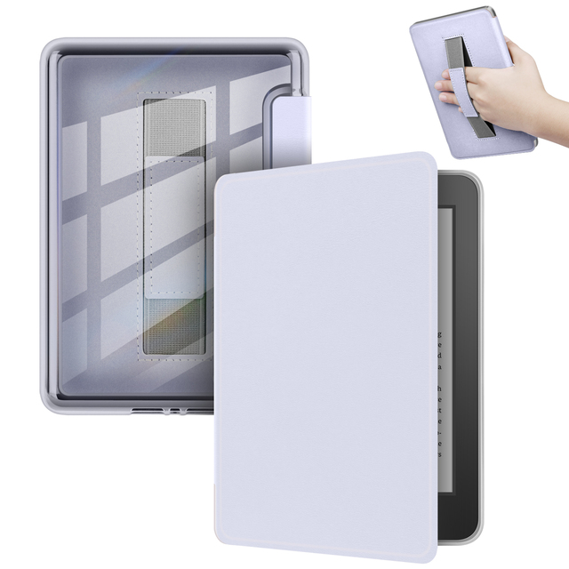 Magnetic E-reader case for Kindle Paperwhite 6th Generation Pu Leather Flip Sleeve with Basic clear Back case with Strap for Kid