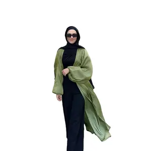 2024كارديجان أزياء الشرق الأوسط للنساء المسلمات لامع من الساتان باكمام فقاعية