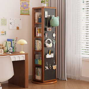 Estantería Esquinera Moderna <span class=keywords><strong>de</strong></span> Madera Maciza con <span class=keywords><strong>Espejo</strong></span> Giratorio y Panel Perforado Multicapa para Sala <span class=keywords><strong>de</strong></span> Estar - Product Image 3