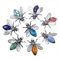 Collier pendentif broche en pierre semi-précieuse agate incrustée de cristal, thème abeille, double usage, 48 mm