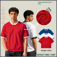 Nouvelle Collection Été – T-shirt Streetwear Homme Col V Uni Coupe Carrée Courte avec Bordure Contrastante 100% Coton Coupe Ample