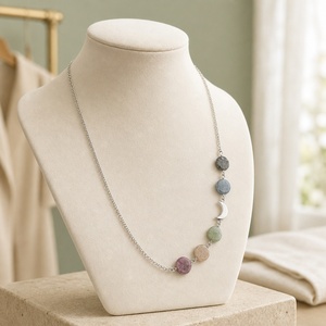 Collar de Plata de Ley 925 con Piedras Preciosas Naturales, Cuentas Redondas de Colores con Dije de Luna, Joyería Boho Celestial con Cadena Delicada - Product Image 2