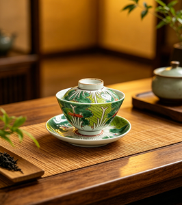 Bol à thé en porcelaine peint à la main, motif Chinoiserie Famille Rose, motif <span class=keywords><strong>Bok</strong></span> Choy, Gaiwan avec couvercle et soucoupe - Product Image 2