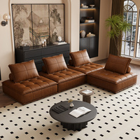 Canapé rétro Piedmont en cuir huilé, canapé modulaire à blocs combinables, inclinable et convertible pour salon moderne