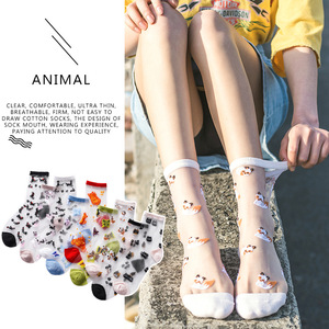 <span class=keywords><strong>Chaussettes</strong></span> fines transparentes à motif d'animaux mignons <span class=keywords><strong>renard</strong></span> papillon chats Mode Femmes <span class=keywords><strong>Chaussettes</strong></span> transparentes personnalisées - Product Image 4