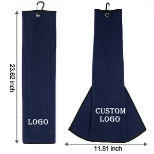 High Quality Light Weight Quick Drying Tri Fold Microfiber Waffle Pattern Custom Golf Club Towel