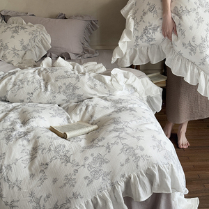 Manxin Floral Cotton <b>Bedding</b> <b>Set</b> 40 Count Ruffle Home Use Twill Weave Sheet Style - Product Image 2