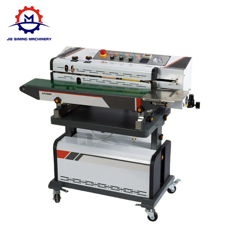 LF1080 Nitrogen Gas Flushing Vacuum Continuous Band Sealer Plastic Bag Heat Sealing Machine With Ink Roller Printing