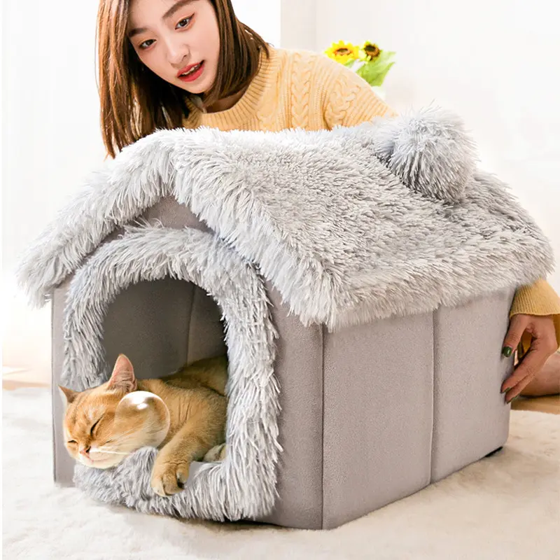 Duurzame Kat Hond Bed Huisdier Tipi Tent Huis Zachte Luxe Indoor Grote Kattenhondenhok Huisdier Bed Tent Indoor Gesloten Warm Huisdier Huis