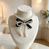 Collier pour animaux de compagnie élégant style petite fragrance, double couche, perles, nœud, pour chat et chien, accessoires pour animaux