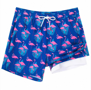 DLK Bañador para hombre con estampado de palmeras rojas, de secado rápido, cintura elástica, pantalones cortos de playa de poliéster tejido - Product Image 5
