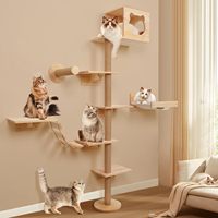 Arbre à chat d'intérieur multifonctionnel de style moderne en bois avec barre de préhension haute et conception modulaire large pour la décoration de la maison