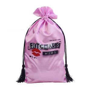 Sac à lingerie en satin personnalisé de grande taille avec cordon de serrage, en soie noire recyclable avec logo personnalisé pour la promotion - Product Image 4