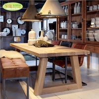 Einfaches Design Antiker Esstisch aus weißer Eiche aus Holz/Esstisch aus massivem Eichenholz mit Holzbeinen