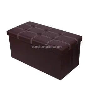 Footrest Stool 80L Rectangle Collapsible Ottoman With Buttons 30 inches Leather Foldable Storage Stool Of Living Room