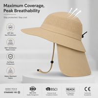 Sombrero de Sol de Popelina Caqui con Solapa para el Cuello UPF 50+ Impermeable de Ala Ancha con Malla Transpirable para Safari, Pesca, Senderismo, Venta al por Mayor, Logotipo Personalizado OEM