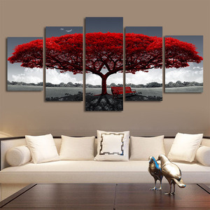 Arte de pared moderno, impresión, decoración del hogar, pinturas al óleo de <span class=keywords><strong>paisaje</strong></span>, impresiones de árbol, póster personalizado, <span class=keywords><strong>pintura</strong></span> de lienzo <span class=keywords><strong>natural</strong></span>, 5 piezas, venta al por mayor - Product Image 1