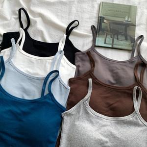 Débardeur court pour <span class=keywords><strong>femme</strong></span> à <span class=keywords><strong>col</strong></span> en <span class=keywords><strong>V</strong></span>, en coton élastique à séchage rapide, avec coussinet de poitrine intégré, sans manches, coupe ajustée - Product Image 2