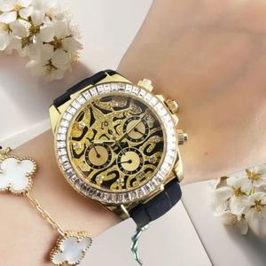 Reloj de diamantes para hombre, personalizado, de lujo, cronógrafo, con esfera de tigre, correa de caucho, reloj de pulsera de acero inoxidable. - Product Image 3