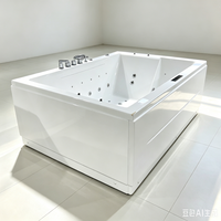 Baignoire Jacuzzi rectangulaire moderne à double hydromassage pour 2 personnes, 3 parois, 6 jets, en acrylique écologique