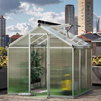 Serre de jardin moderne 6 x 6 pieds, argentée, grande, avec cadre en aluminium, fenêtre et porte en polycarbonate, gouttières anti-pluie, pour la croissance des plantes et l'observation de la nature