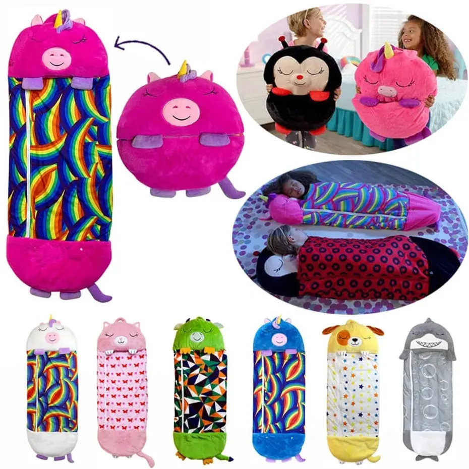 New Design Creative Cartoon hot Sale Soft Plush Vacuum Package All Season Kids Sleepy Sack Sleeping Bag With Pillow For Children