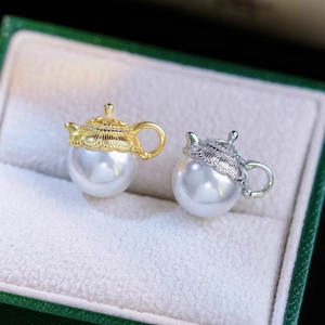 Pendentif en argent S925, perles rondes de 12-14 mm, accessoires de perles DIY, pendentif de collier en jade de style théière vide, 31125 - Product Image 2