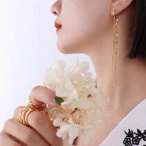 Fashion Wholesale Fine 14k 18k <b>Gold</b> Plated 316L Stainless Steel Tassel Drop <b>Dangle</b> <b>Gold</b> <b>Earrings</b> for Women - Product Image 3