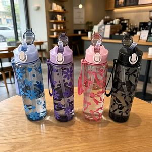 Bouteilles en plastique transparentes aux motifs mignons et créatifs, équipées d'une corde portable et d'une paille, idéales pour emporter à l'école - Product Image 2