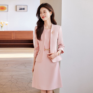 Women's Suit Set Solid Color Satin Blazer With Dress Anti-Wrinkle Casual Wear - Product Image 3