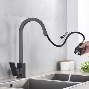 Grifos de cocina extraíbles con resorte negro, cabezal de pulverización de corriente, grifo de agua fría y caliente, grifo mezclador de cocina con rotación de acero inoxidable, grúa - Product Image 3