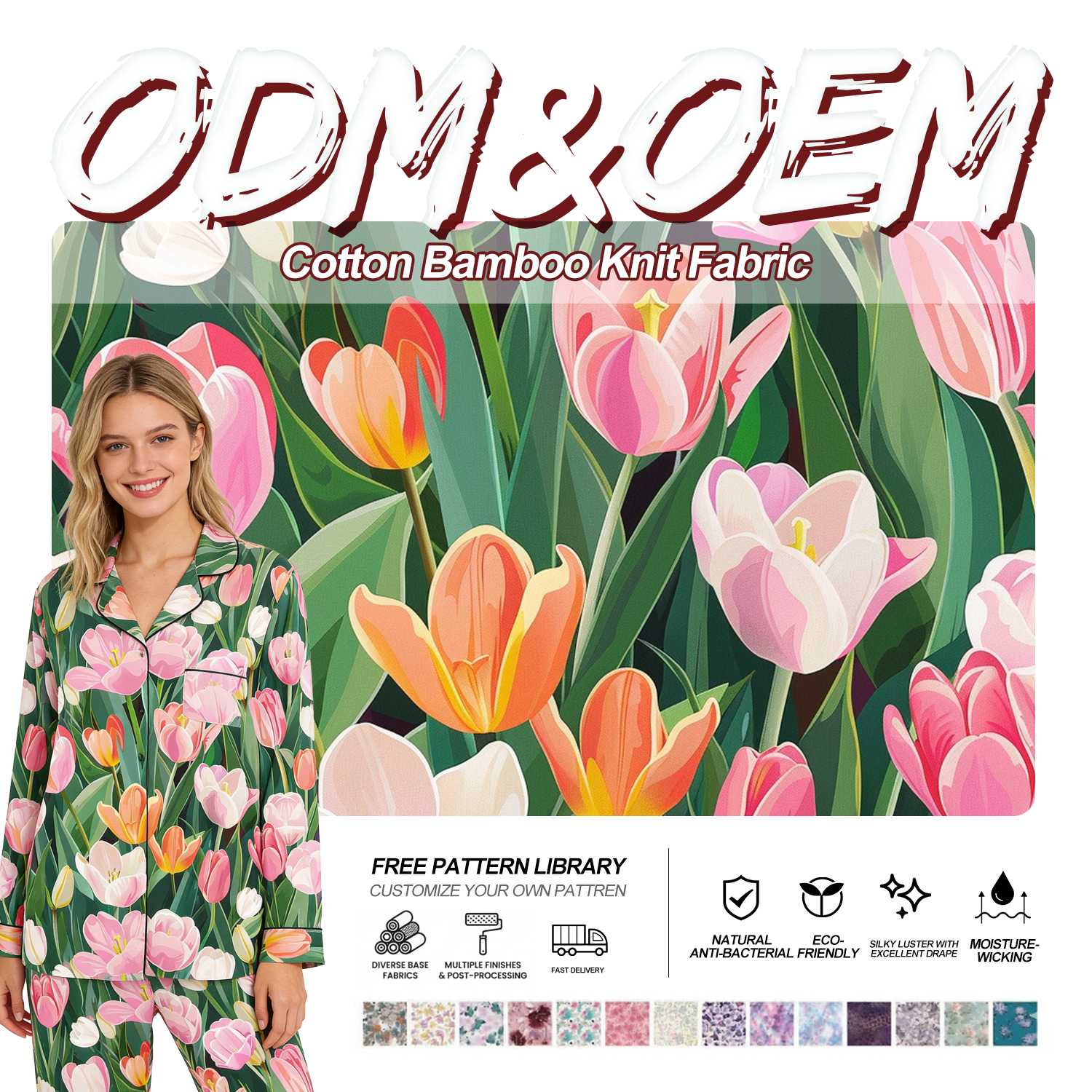 Pattern Printed Knit Fabric in Bamboo Nylon for Sleepwear Loungewear Soft Knit Fabric Programs Large Quantity Orders