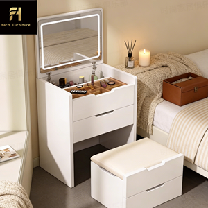 <span class=keywords><strong>Espejo</strong></span> LED Táctil Plegable Multifuncional Nórdico con Cajón <span class=keywords><strong>de</strong></span> Gran Capacidad, Tocador Integrado <span class=keywords><strong>de</strong></span> Madera para Dormitorio <span class=keywords><strong>de</strong></span> Princesa - Product Image 1