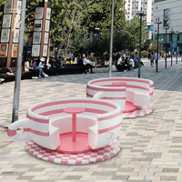 Ensemble de bancs de patio en fibre de verre au design fantaisiste et moderne, thème tasse à thé - Mobilier d'extérieur pour repas/gym, écologique, résistant à l'eau et durable