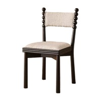 Chaise de salle à manger rétro en bois massif de style français avec revêtement en velours - Chaise de jardin stable et durable pour l'extérieur