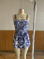 Stok baru cetak wanita dua potong pakaian renang rincian cincin baju renang dan Set pendek pakaian pantai baju renang trendi S-XL