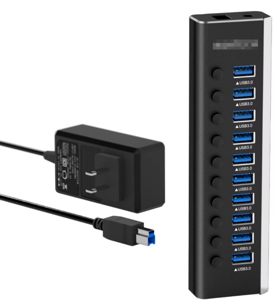 FORIDA 10Gbps Aluminium USB Hub Splitter 12V/4A Power Adapter USB-C 10 Port Powered USB 3.2 Charging Hub for PC Laptop in Stock