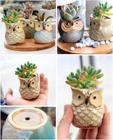 Ventes en gros de mini-pots à fleurs en céramique vernissée en forme de hibou avec trou de drainage pour jardin, maison, bureau et cadeau promotionnel