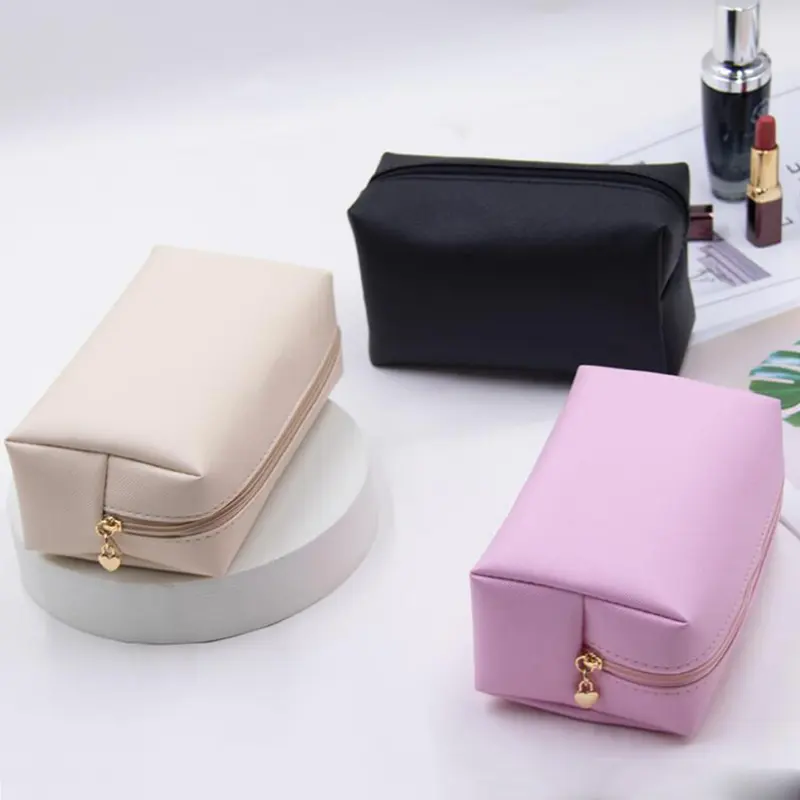 Waterproof PU Leather Lipstick Pouch Costom Logo Zipper Travel Makeup Toiletry Organizer Women Travel Cosmetic Bags