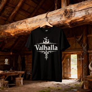 T-Shirt OEM ODM Valhalla, Maglietta con Nave Vichinga, T-Shirt Mitologia Norrena per Uomo e Donna, Regalo di Odino, Design Nordico Minimalista Vichingo - Product Image 3