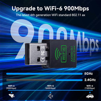 Adaptateur Wi-Fi BT5.4 sans fil WiFi 6 AX900 double bande 2-en-1 avec récepteur et émetteur USB sans pilote pour PC portable